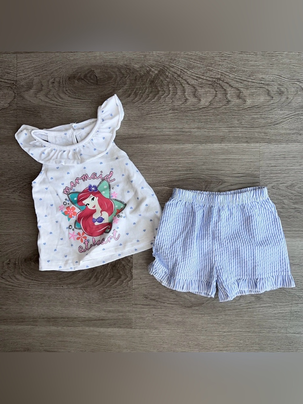 Disney Baby Infant Girl 3/6 Months 2-Piece Shorts & Top Outfit Mermaid At Heart